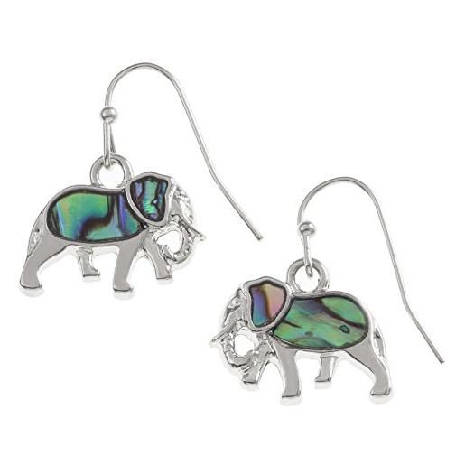 Kiara Jewellery - orecchini a forma di elefante, intarsiati con guscio di abalone di paua blu verdastro, ipoallergenici e non ossidanti, placcati in rodio
