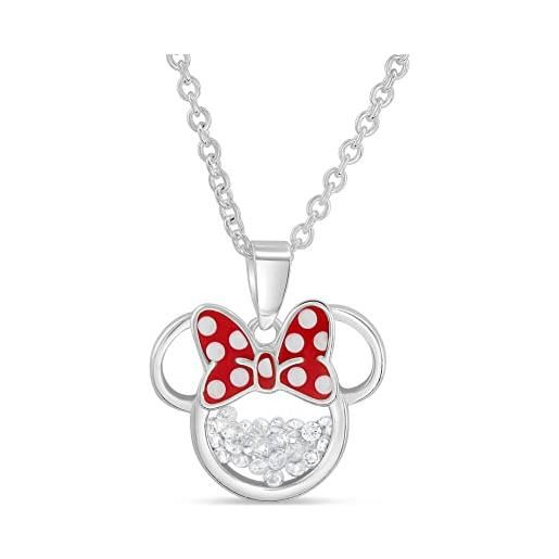 Disney birthstone women and girls jewelry minnie mouse silver plated shaker pendant necklace, 18+2 extender mickey's 90th birthday anniversary