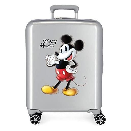 Disney valigia cabina Disney 100 mickey joyful grey 40x55x20 cm abs rigido lucchetto tsa integrato 38,4l 2 kg 4 doppie ruote bagaglio a mano