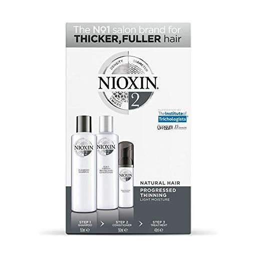 Nioxin - system 2, sistema trifasico per la cura dei capelli, cleanser + scalp revitaliser + scalp treatment, 3 pz. 