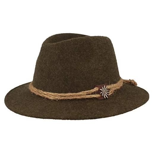 Hut Breiter breiter cappello alpino originale da uomo cappello feltro stile tirolese 100% lana corda canapa stella alpina oliva 58