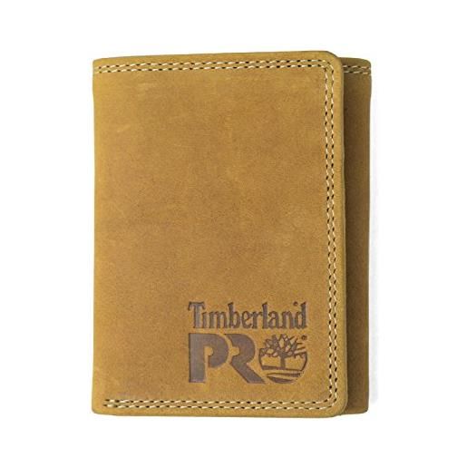 Timberland PRO men's leather rfid trifold wallet with id window, wheat/pullman, one size