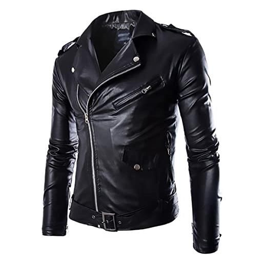 WHKJSS giacca in pelle nera da uomo in ecopelle da motociclista giacca bomber uomo giacche in pelle cappotto giacche outerwear coat casual, nero , xxxxl
