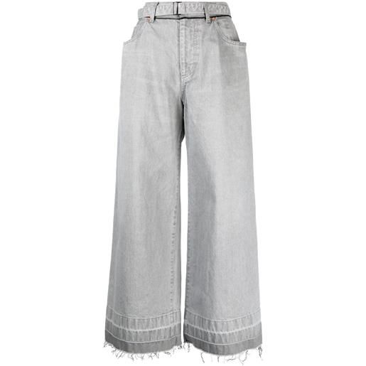 sacai jeans crop a gamba ampia - grigio