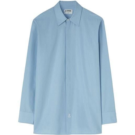 Jil Sander camicia gessata con ricamo - blu