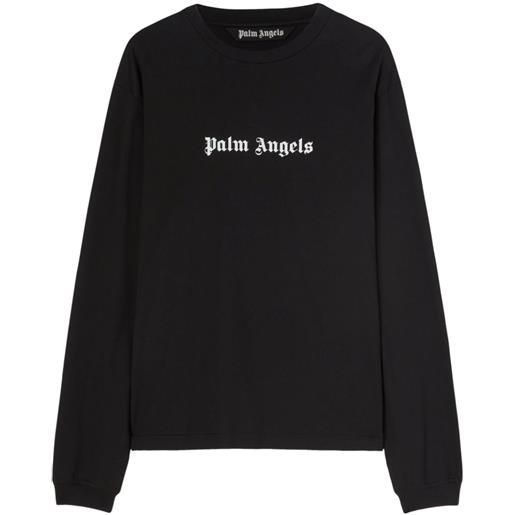 Palm Angels t-shirt a maniche lunghe con ricamo - nero