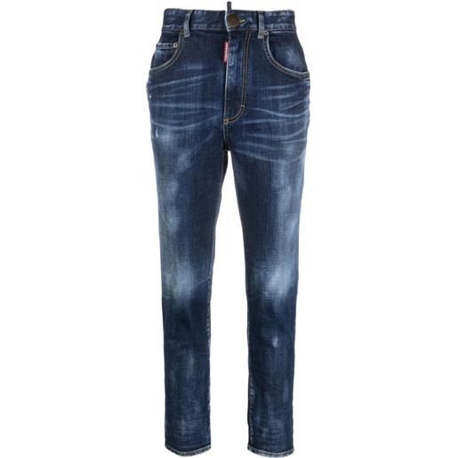 Dsquared2 jeans crop a vita alta - blu