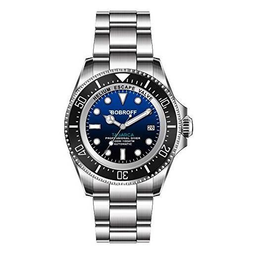 Bobroff tabarca - orologio subacqueo professionale da uomo, automatico, 1000 m, blu, valvola dell'elio bf003