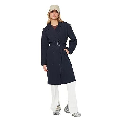 Trendyol damen oversize zweireihig plain webstoff trenchcoat cappotto, navy blue, 42 da donna