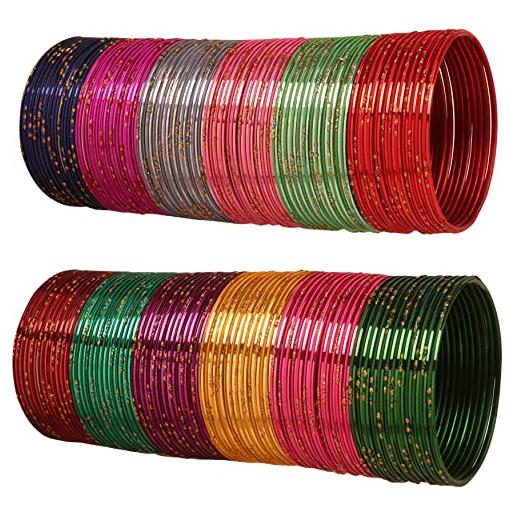 Touchstone new indian bollywood metallic colorful bangle collection magical 12 vibrant textured colors golden glitters designer jewelry bracelets bangle. Set of 144 for women. 