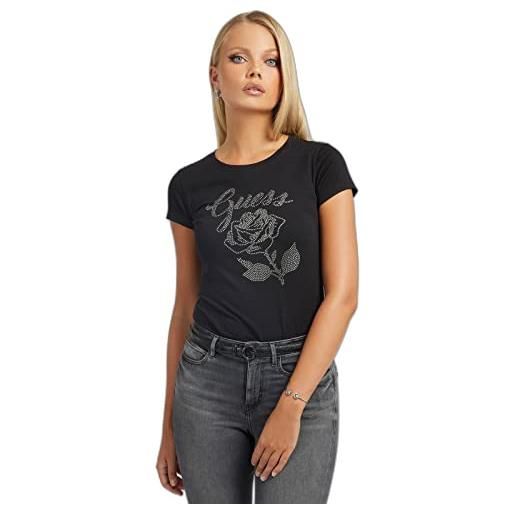 GUESS ss rose logo r9 t-shirt, jet black a996, xs donna