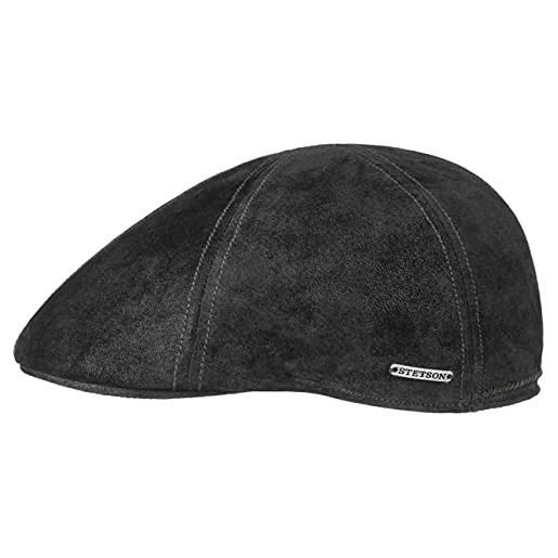 Stetson texas coppola in pelle da uomo - cappello piatto in stile gatsby - berretto con fodera - berretto in pelle estate/inverno - nero s (54-55 cm)