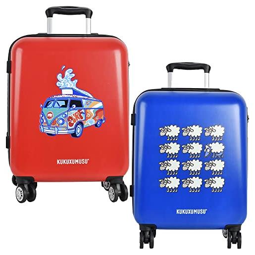 Kukuxumusu set 2 valigie da viaggio, marino e rosso, estándar, contemporaneo, giovanile e divertente