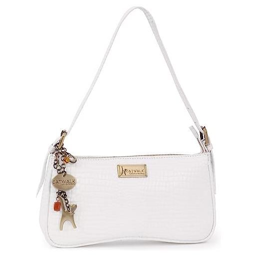 Catwalk Collection Handbags - piccola borsa a spalla donna - borsa a mano - crocodillo embossed - cinghia regolabile - celine - bianco