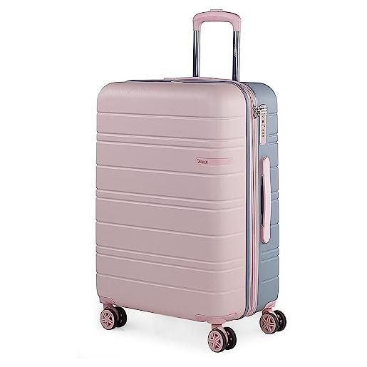 JASLEN - set valigie - set valigie rigide offerte. Valigia grande rigida, valigia media rigida e bagaglio a mano. Set di valigie con lucchetto combinazione tsa 171200, rosa-argento