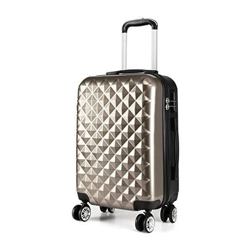 KONO valigia bagaglio a mano leggera e rigide pc+abs trolley con 4 ruote girevoli (champagne, s-55cm)