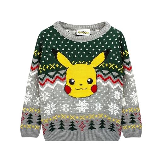 Pokemon maglione natalizio bambini | ragazzi ragazze pikachu maglione festivo lavorato a maglia | merchandising gioco grigio
