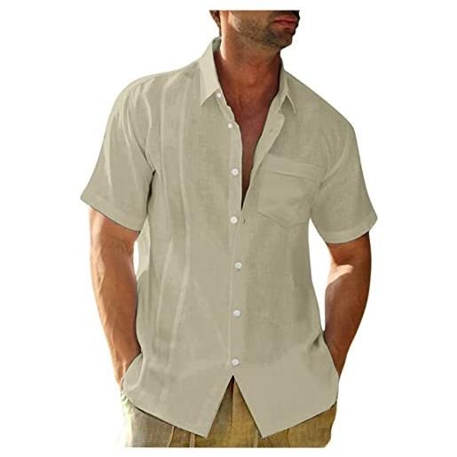sunongvt camicia di lino da uomo manica corta cubana guayabera camicie casual button down top da spiaggia con tasche, apricot, xxl