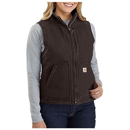 Carhartt, gilet mock-neck con fodera in tessuto sherpa, relaxed fit donna, marrone scuro, xs