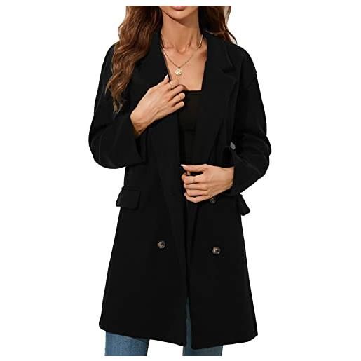 Cerlingwee cappotto donna trench cappotti soprabito capispalla giacca a vento, nero, xl
