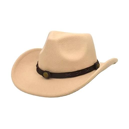 Faringoto cappello da cowboy da uomo cappello da cowgirl cappello in feltro fedoras cappelli per le donne, nero e beige. , taglia unica