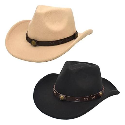 Faringoto cappello da cowboy da uomo cappello da cowgirl cappello in feltro fedoras cappelli per le donne, verde militare, etichettalia unica