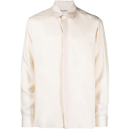 Saint Laurent pointed flat-collar twill shirt - toni neutri