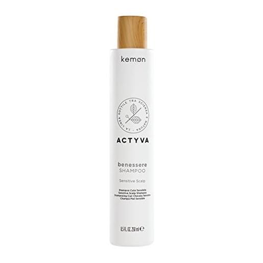 Kemon - actyva benessere shampoo, azione lenitiva e decongestionante per cute sensibile a base di estratti vegetali e oli essenziali - 250 ml
