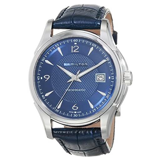 Hamilton orologio jazzmaster viewmatic orologio svizzero automatico cassa 40 mm, quadrante blu, cinturino in pelle blu (modello: h32515641), blu, classico