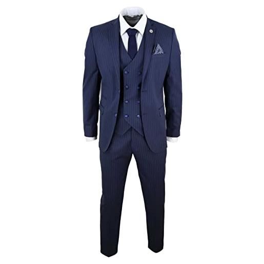 TruClothing.com abito elegante da uomo 3 pezzi motivo a righe gessate formale classico - blu scuro-blu 42uk, 52it giacca - 36 pantaloni