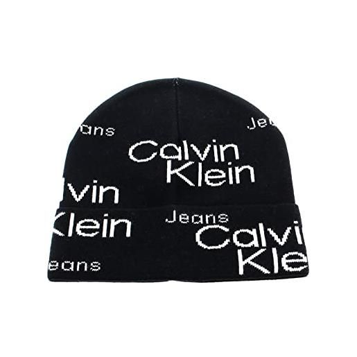 Calvin Klein cappello cuffia ck jeans berretto con risvolto logato articolo k60k610123 aop beanie, 0gj black aop, taglia unica