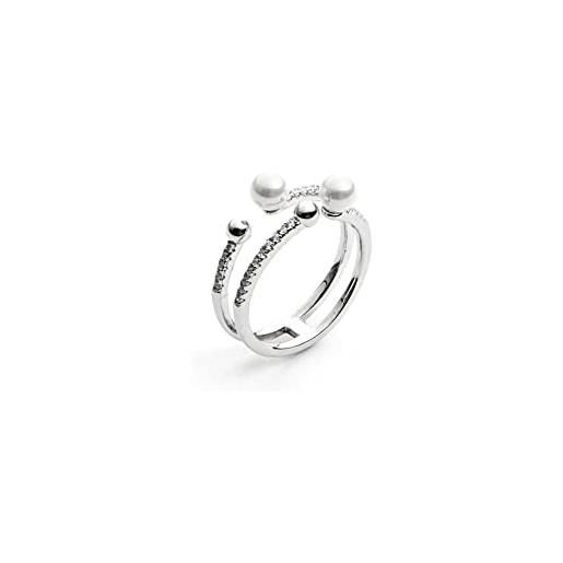 4US Cesare Paciotti anello da donna collezione weaving. Gioiello realizzato in argento con perle e zirconi di colore argento. Misura: 16. La referenza è 4uan3669w-16