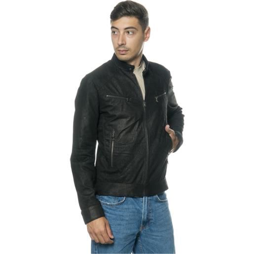 Leather Trend u06 - giacca uomo nera in vera pelle effetto antichizzato