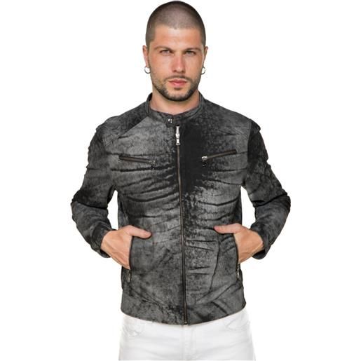 Leather Trend u06 - giacca uomo nera effetto graffiato in vera pelle
