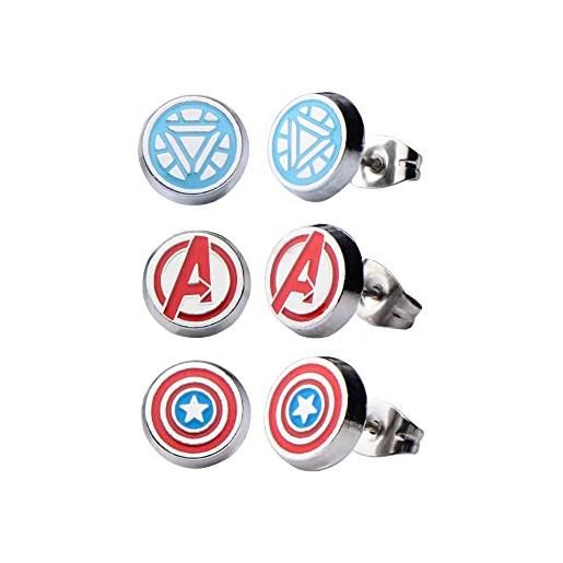 INOX marvel comics - orecchini rotondi unisex con licenza ufficiale avengers, in acciaio inox, misura unica, smaltati, misura unica, smalto, senza pietra