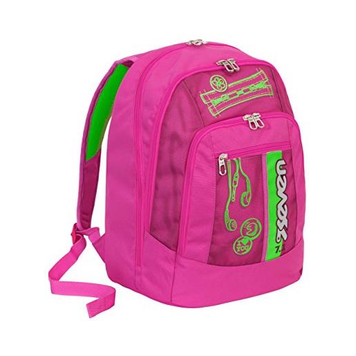 Seven zaino scuola advanced colorful girl - rosa e verde - serigrafia fotoluminescente - 30 lt - inserti rifrangenti