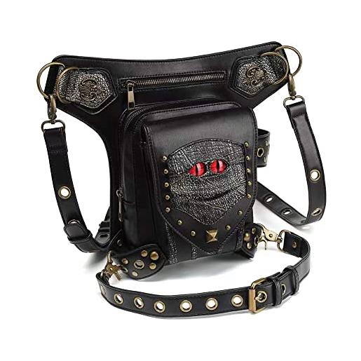 Dajingkj steampunk skull marsupio moto leg bag borsa messenger bag gotico borsa da viaggio gamba hip holster borsa per donne uomini, occhi nero-rossi, moda