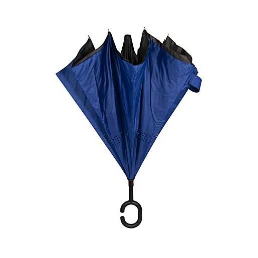 Virsus ombrello con apertura al contrario auto reverse antisgocciolo manico a forma di c ombrello ribaltabile inverso anti uv antivento varie colorazioni (blu)