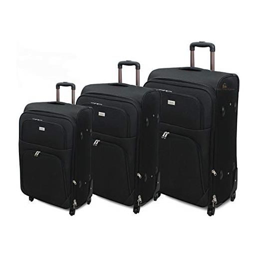 ORMI set 3 valigie trolley valigia espandibile in poliestere 4 ruote (nero)