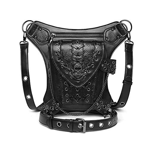 Dajingkj steampunk skull marsupio moto leg bag messenger bag gotico borsa da viaggio gamba hip holster borsa per donne uomini, black104, moda