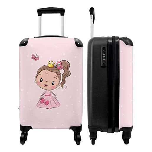 NoBoringSuitcases.com® valigia piccola trolley ragazza bag trolley da cabina si inserisce trolley bagagli a mano 55x40x20 principess - rosa - pois - pastello - farfalla - 55x35x20cm