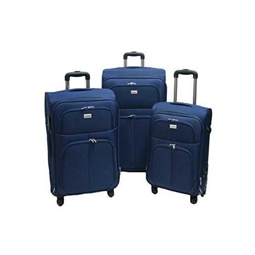Ormi slmilano set valigie semirigide bagagli in tessuto super leggeri 4 ruote piroettanti trolley piccolo adatto per cabina con compagnie lowcost art. 214 (blu)