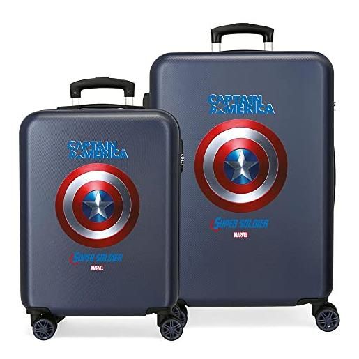 Marvel avengers sky avengers set valigie azzurro 55/68 cms rigida abs chiusura a combinazione numerica 104l 4 doppie ruote bagaglio a mano
