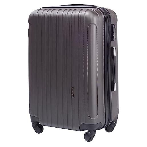 W WINGS wings luggage carrello spazioso - valigia leggera per aeroplano - custodia lussuosa e moderna con impugnatura telescopica a due stadi e lucchetto a combinazione (grigio scuro, l 74x49x30)