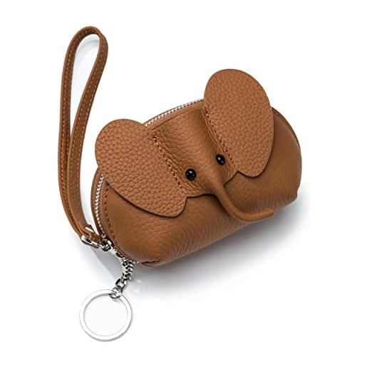 Dajingkj colore della caramella portachiavi portafoglio polso per le donne carino elephat portamonete sacchetto portachiavi in pelle rossetto trucco borsa, marrone, misura unica