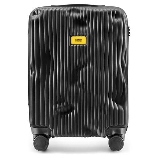 CRASH BAGGAGE - stripe cabin, valigia rigida in policarbonato con strisce in rilievo, bagaglio a mano, dimensioni trolley 55 x 40 x 22 cm, capacità 36 litri, colore black