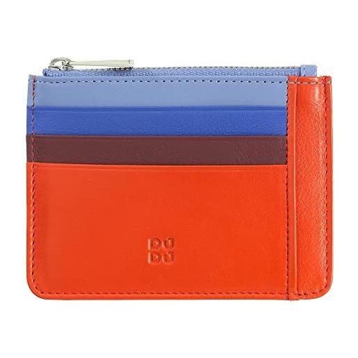 Dudu bustina porta carte di credito in vera pelle colorata portafogli con zip arancio