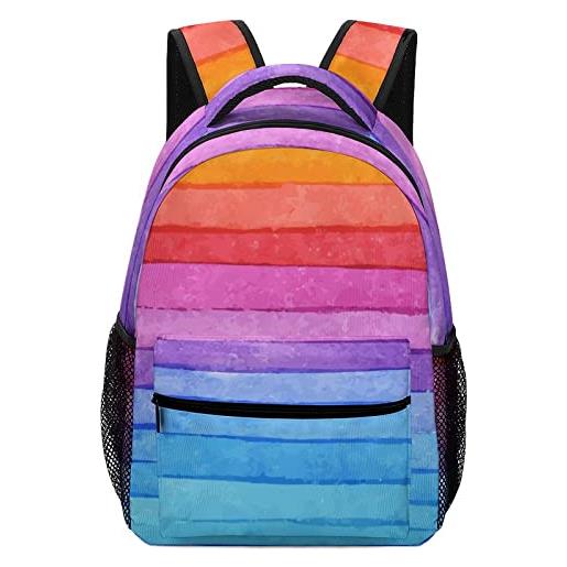 Pt'amour zaino da città classico adulto donna casual daypacks moda zaino scuola elementare stampa per ragazze ragazzi strisce di colore arcobaleno