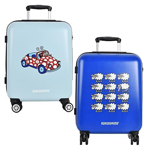 Kukuxumusu set 2 valigie da viaggio, 56,5 x 42 x 21 cm, ognuna in abs e policarbonato, 4 ruote 360 e lucchetto, marino e turchese