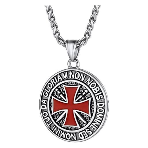 PROSTEEL collana uomo croce collana cavalieri templari collana con ciondolo croce in acciaio inossiabile con confezione regalo